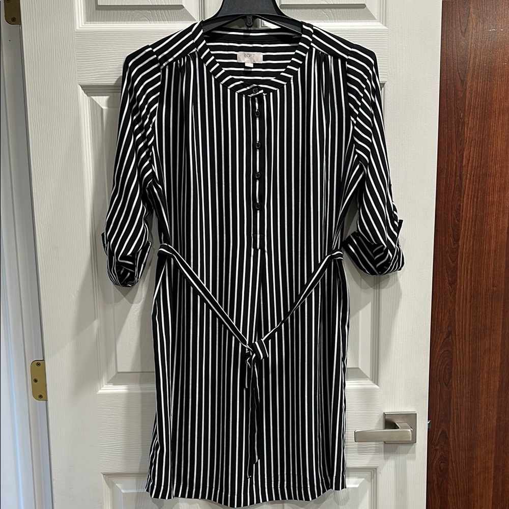 LOFT Black & White Striped Shirt Dress